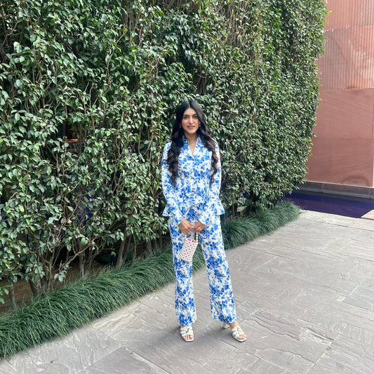 Blue Floral Straight Pant